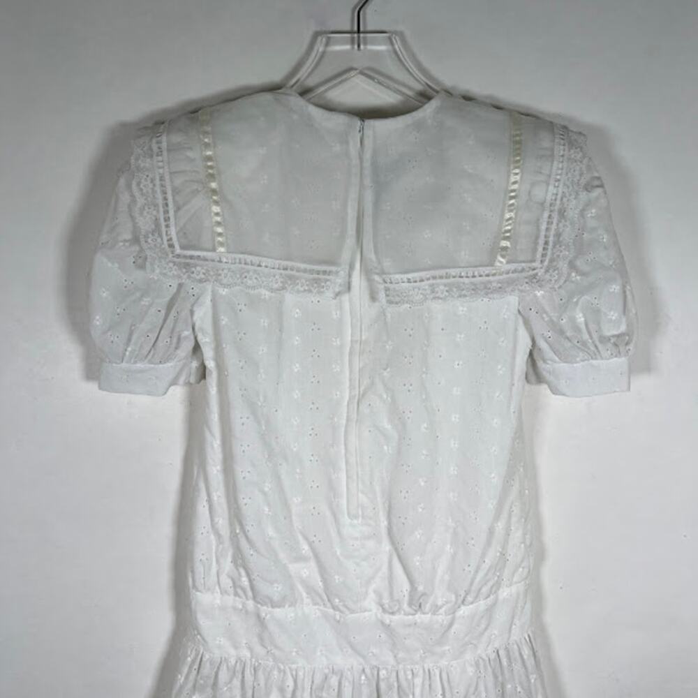 Gunne Sax Jessica McClintock Girls Embroidered Eyelet Dress 10 White Lace Trim - Picture 5 of 7